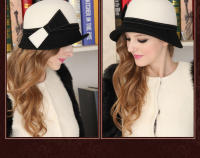 Gorro De Paja Blanca Ancha Para Mujer Gorro Bowler De Lana Acolchada Estilo Fedora Para Fiesta De Té Iglesia Casual - details 8