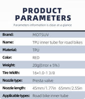 Goma Interna De Bicicleta MOTSUV Ultraligera Plegable TPU Para BMX Ciclismo Tamaño 45/65mm 16"/349" 1.0 1-1/8 1.1 1/4 1.4 1-3/8 - details 1