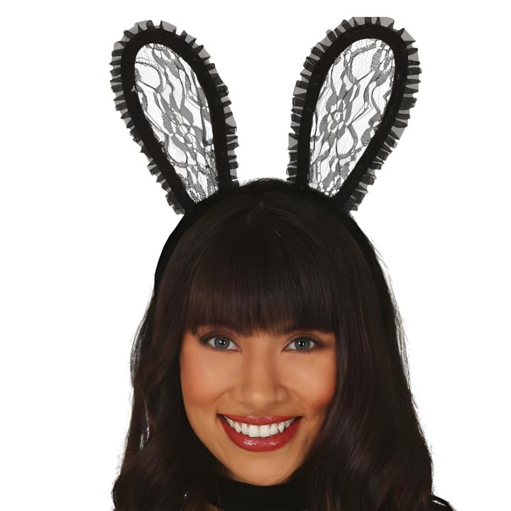 Bunny headband with black lace rabbit ears accessory for women costume for party and halloween - guirca
