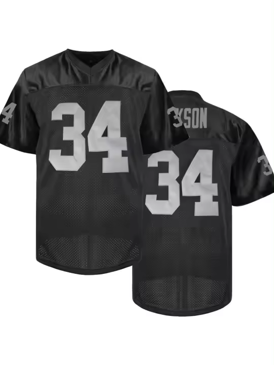 Camiseta De Fútbol Americano Para Hombres 34 Negro Con Bordado De Letras Malla Respirable Clásica Retro Para Adultos Uniforme De Soccer - 1
