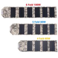 Cargador Solar Portátil De Panel Plegable 60W/80W/100W Con USB 5V Para Camping Y Senderismo Batería De Almacenamiento Con Cable - details 0