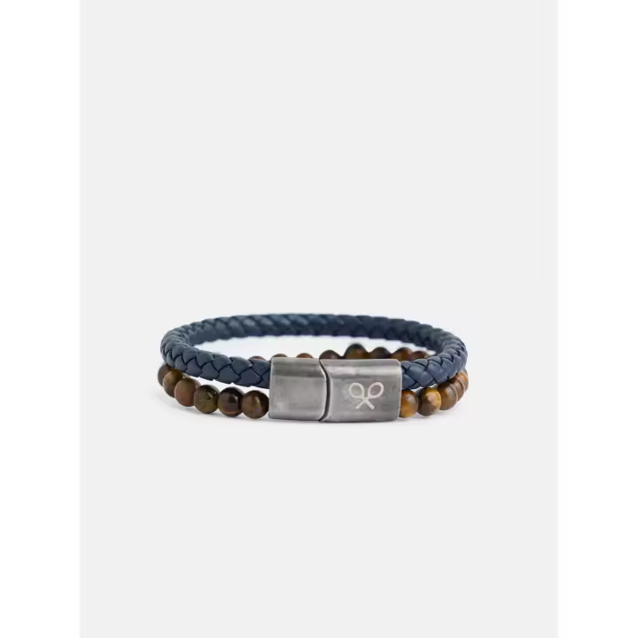 Silbon - Pulsera doble piel trenzada piedras - 1