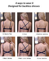 Sujetador De Push up Para Mujer Sin Espalda Estilo Sexy Recogedor Invisibles Sin Costuras De Corte Profundo Bragas De Boda Lencería Transparente Sin Aros - details 1