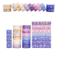 Set De 12 Rolls De Cinta De Washi Estelar Dorada Y Morada Para Scrapbooking Cinta De Máscara Láser Serie De Constelaciones Adhesivo De Tela Para Manualidades Y Estación De Oficina - details 3