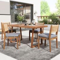 Juego de Mesa de Comedor de Exterior de 5 Piezas para 4, Respaldo de Silla de Ratán PE, Tabla de Mesa y Sillas de Madera de Acacia, Patio de Jardín - details 1