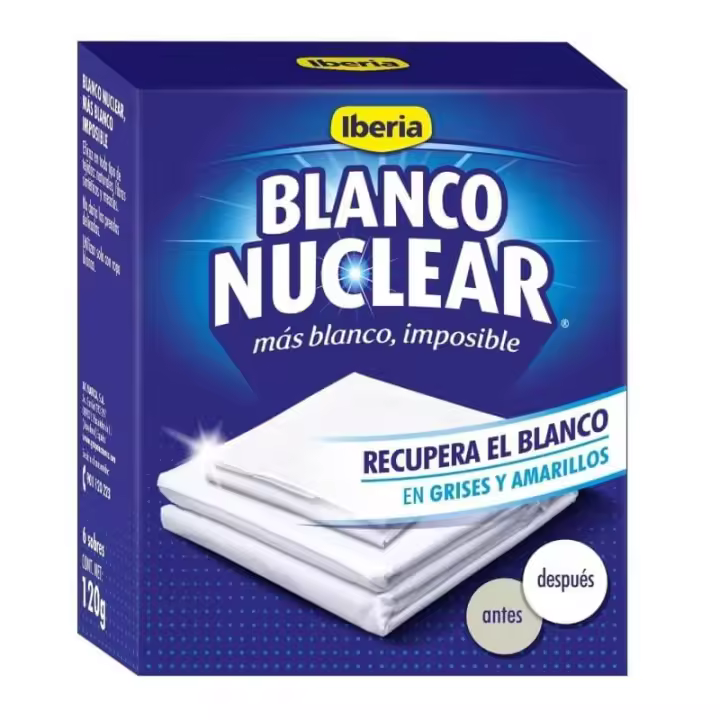 Iberia Blanco Nuclear Sobres Blanqueante en Polvo 120 Gr - Quita Manchas - Resultados Desde Primer Lavado - 1