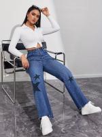 Jeans De Cintura Media Para Mujeres Con Estampado De Estrellas Pantalones De Mezclilla Sueltos Y Largos Estilo Casual - details 4