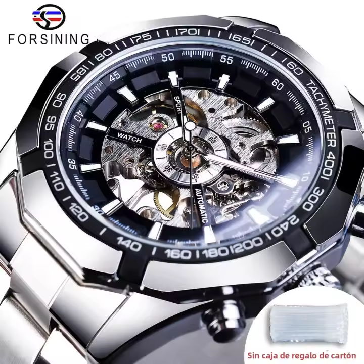 Reloj De Pulsera Deportivo De Lujo Para Hombre Forsining 2021 Acero Inoxidable Impermeable Con Caja Skeleton Movimiento Mecánico Transparente - 1