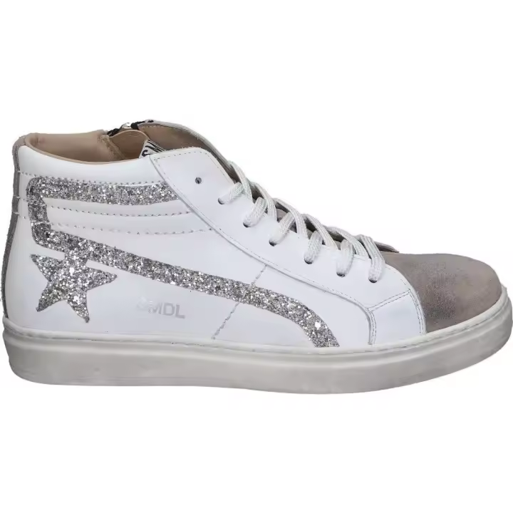 YOWAS | Zapatillas Altas Yowas para Moda Joven – Deportivas en Color Blanco con Brillos y Detalles – Sneakers con Cordones y Cremallera – Estilo Casual – Tendencia – Versátiles – Modelo 1120 - 1