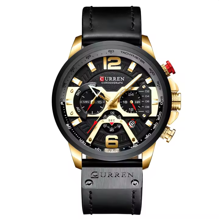 Reloj Curren 8329 Para Hombre Cuero Quadruple Mano Cronógrafo Fecha Resistente Al Agua Moda Casual Lujo Relogio Masculino - 1