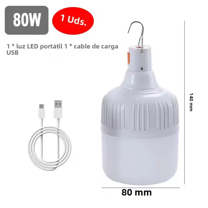 Lámpara De Emergencia LED Recargable 60W 80W Con Gancho Para Camping BBQ Y Tiendas Exteriores Luz Portátil USB Recargable - 1