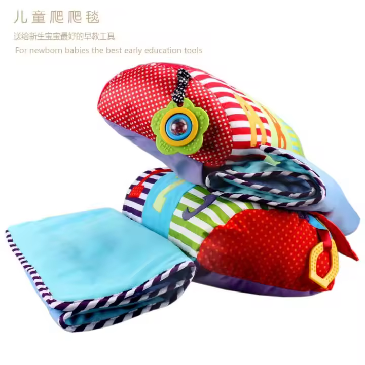 Bonita manta de peluche para gatear con reconocimiento del alfabeto para bebé, con espejo de seguridad giratorio y forma de onda. - 1