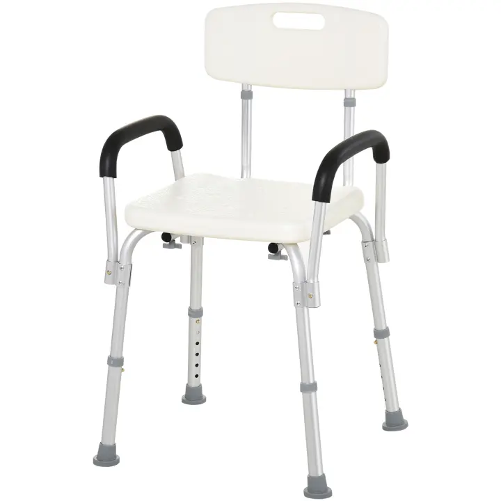 HOMCOM Silla de Ducha Altura Regulable con Respaldo y Apoyabrazos aguanta hasta 135 Kg - 1