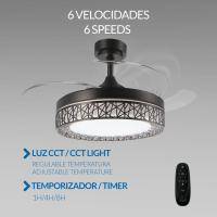 Ledme Ventilador de techo con LED, Motor DC, silencioso con mando a distancia, aspas retráctiles, 6 velocidades y 3 temperaturas de luz, temporizador, función verano-invierno - details 8