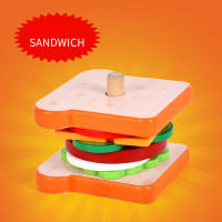 Juguetes Educativos Para Niños Casa De Juegos Simulados Con Juego De Sándwich Y Hamburguesa Bloques De Formas De Madera Para Conocer La Alimentación - details 4