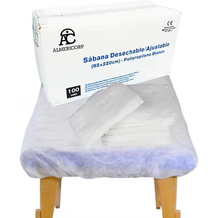 ALMERICORP Sabana de Camilla Desechable Ajustable de Polipropileno 95x220cm  Funda de Camilla de Masaje para estética SMS. 100 unidades - 1