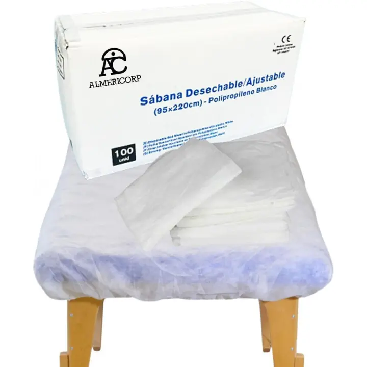 ALMERICORP Sabana de Camilla Desechable Ajustable de Polipropileno 95x220cm  Funda de Camilla de Masaje para estética SMS. 100 unidades - 1