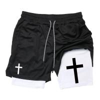 Shorts De Entrenamiento Para Hombre Con Gráfico De Cruz 2 En 1 Running Performance Con Bolsillo Para Teléfono Y Anillo De Toalla Active Wear Deporte Y Gimnasio - details 5