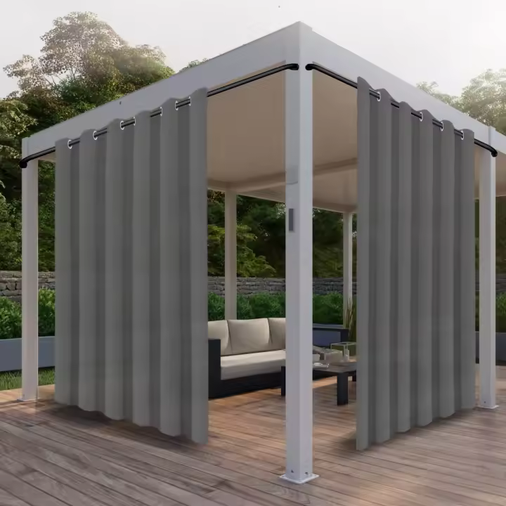 2PCS Cortinas De Exterior Impermeables Y Resistentes Al Sol Con Guardia UV Y Ganchos Antirrosa Diseño Moderno Para Privacidad - 1