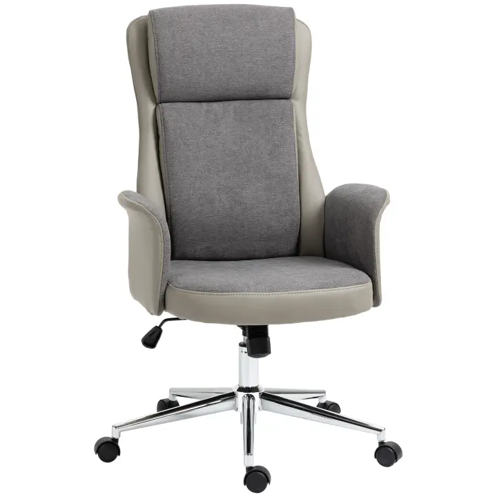 Vinsetto Silla de Escritorio Tapizado en PU Silla de Oficina Giratoria con Altura Ajustable y Respaldo Alto para Salón Dormitorio Estudio Carga 120 kg 65x72x108-118 cm Gris - 1