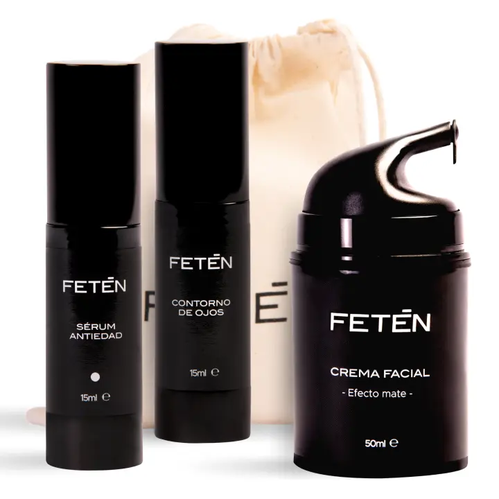 FETEN Set Cremas Hombre Regalo - pack skincare con crema antiarrugas contorno de ojos y sérum antiedad, rutina cuidado facial, skincare kit ritual, cremas para regalar, estuche para regalo - 1