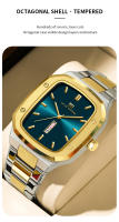 Reloj De Hombre 2024 Moda Cuadrado Acero Inoxidable Azul Oro 3Bar Cuarzo Calendario Semanal Deportivo Simulado Negocios - details 2