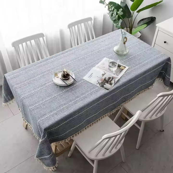Mantel cuadrado de lino y algodón con borlas, lavable, antiarrugas, para comedor, decoración de mesa de fiesta (gris, 55 x 55 pulgadas) - 1