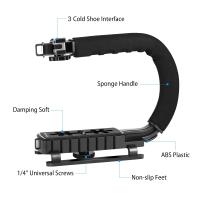PULUZ-estabilizador de cámara SLR de mano en forma de C, soporte de agarre de mango de cámara DV portátil ABS con zapata fría, carga máxima: 3kg - details 1