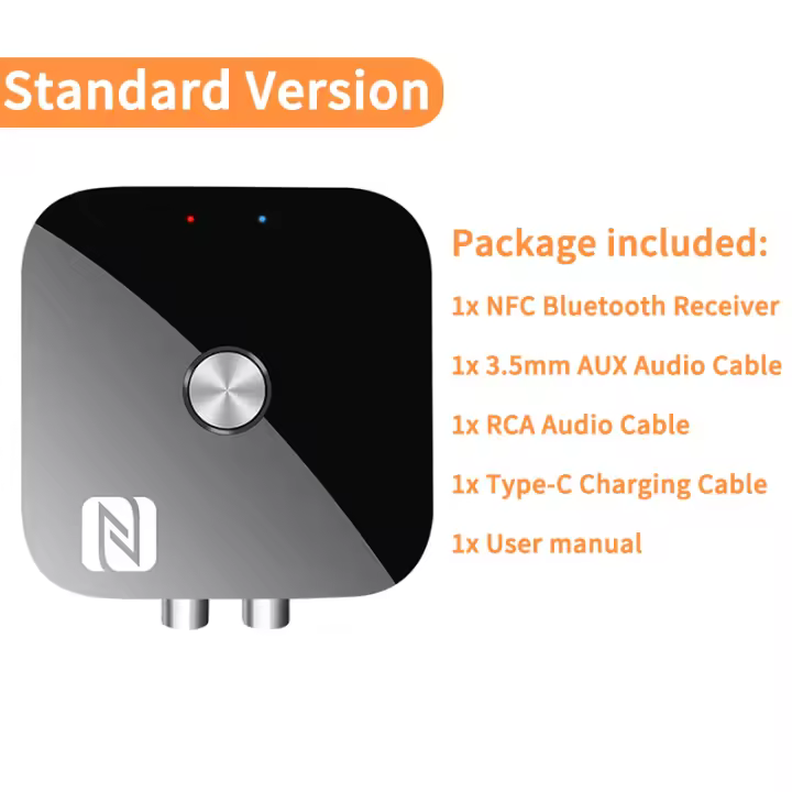 Receptor de Audio NFC con Bluetooth 5,3, 3,5mm, AUX, R/L, RCA, estéreo, sin pérdidas, adaptador inalámbrico de música HIFI, USB, u-disk, Control remoto de reproducción - 1