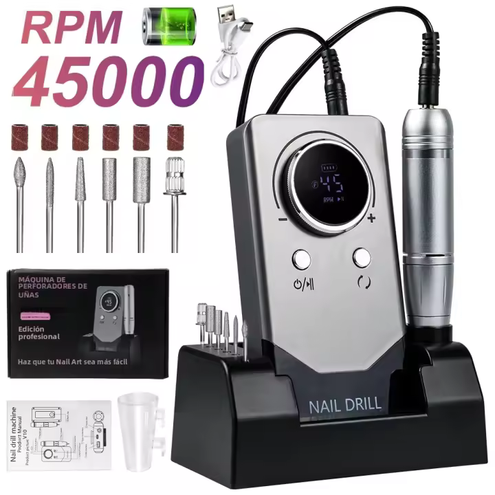 Máquina De Uñas Recargable Profesional 45000RPM Bajo Ruido Con Gradiente De Enchufe Eléctrico Para Pintura Y Pulido De Uñas - 1