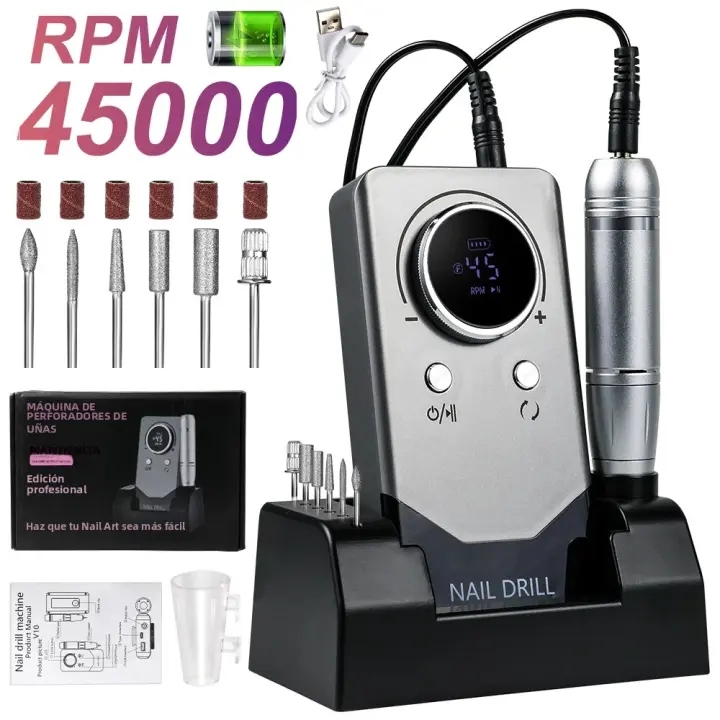 Máquina De Uñas Recargable Profesional 45000RPM Bajo Ruido Con Gradiente De Enchufe Eléctrico Para Pintura Y Pulido De Uñas - 1