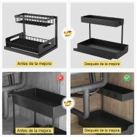 KingnetStore - Organizador Forma L de Cocina Fregadero con 4 Ganchos, Organizador de Baño, Gabinete de 2 Niveles, Extraíble, Espacio Estrecho para Organizador y Almacenamiento por debajo del fregadero, Estantería deslizante de 2 niveles para Baño y Cocina - details 1