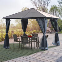 Outsunny Cenador de Jardín 3x3 m Pabellón de Exterior con Techo de Policarbonato 4 Cortinas Laterales y 4 Mosquiteras con Cremalleras Marco de Metal para Fiestas Eventos Multicolor - details 1