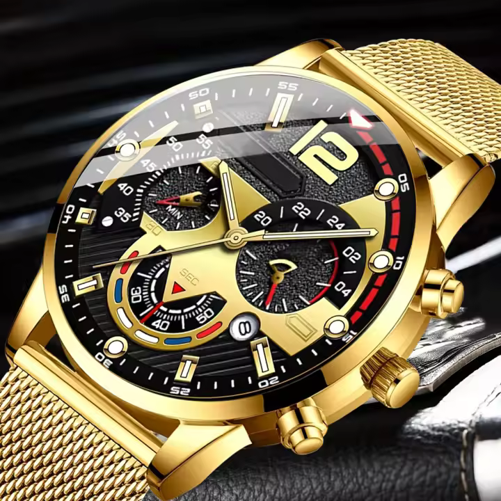 Reloj De Lujo Dorado Para Hombre Moda Acero Inoxidable Cuarzo Calendario Luminoso Casual Negocios Reloj De Pulsera Calengar - 1