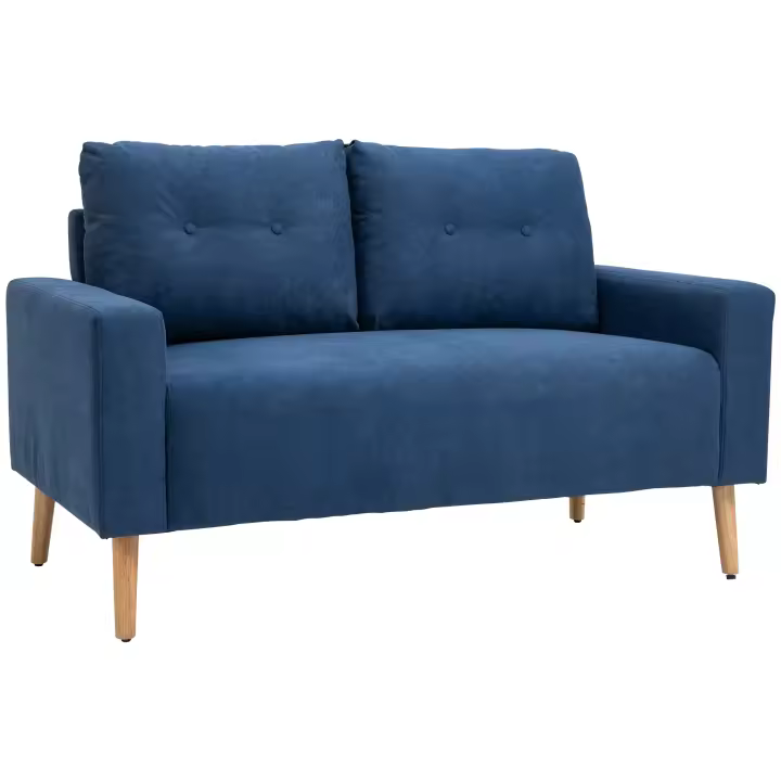 HOMCOM Sofá de 2 Plazas Sillón Moderno Tapizado en Poliéster con 2 Cojines Reposabrazos y Patas de Madera de Caucho para Dormitorio Oficina 145x76x88 cm - 1