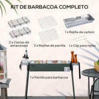 Outsunny Parrilla de Carbón, Parrilla de Camping Antideslizante con Rejilla, Clip para Parrilla, Cestas Laterales para Jardín, Barbacoa de Acero Inoxidable + Metal Galvanizado Verde Oscuro 77 x 30 x 70 cm - details 3