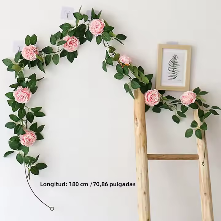 Guirnalda De Pekoe Rosa De Seda Con Hojas Y Ramas De Iva Para Decoración De Bodas Y Fiestas Colgante Para Pared Y Jardín - 1
