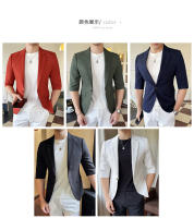 Traje De Verano Para Hombre 2025 De Alta Calidad Con Mangas De Siete Puntos Estilo Moderno Y Elegante Talla M-5XL Azul Rayado Transpirable Y Fresco - details 1
