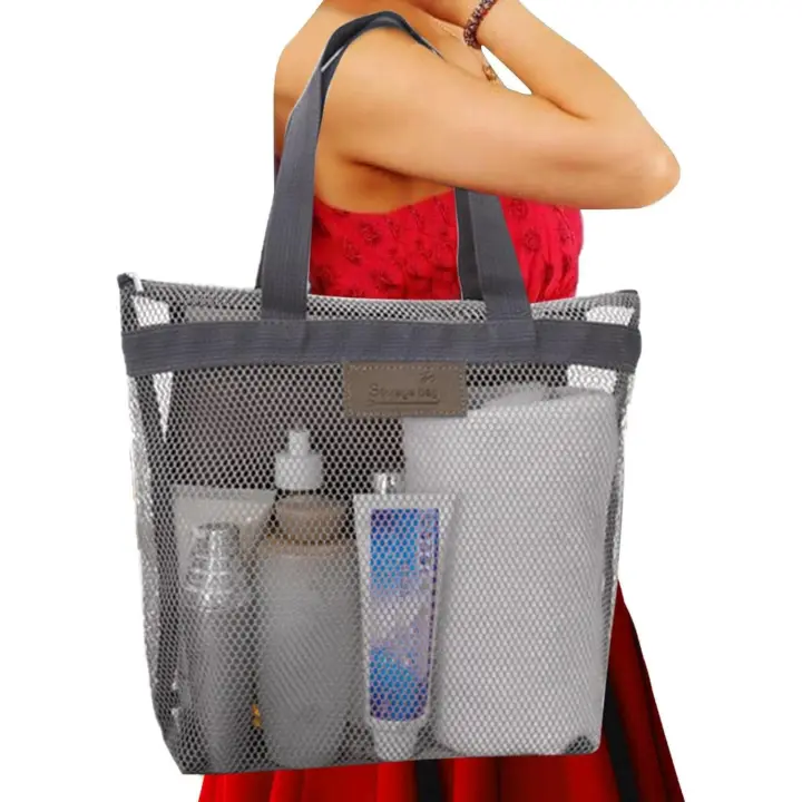 Bolsa de ducha de malla, cesta de ducha de malla de secado rápido con cremallera, bolsa de playa de malla, bolsa de ducha con asas - 1