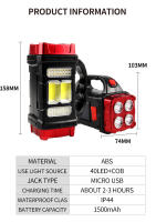 Luz Portátil Multifuncional Solar Recargable LED Con Fuente De Luz USB Dual Para Camping Y Exteriores Fuente De Iluminación Fuerte - details 6
