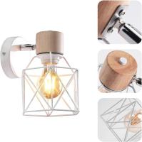 Juego de 2 apliques Industriales, Diseño de jaula de metal, lámpara de pantalla de Madera, decoración ajustable15 cm (Blanco) - details 2