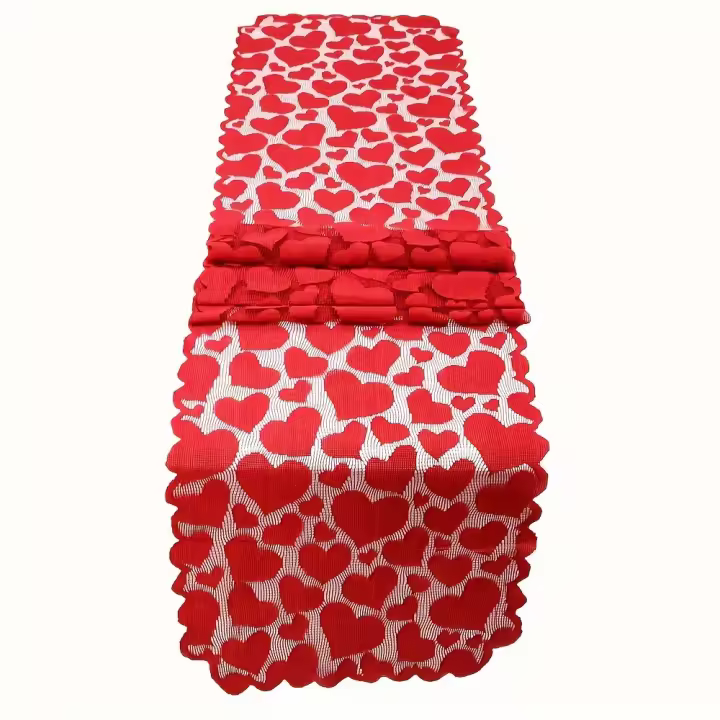 1pc Romántico Corredor De Mesa En Encaje Rojo Con Deseño De Corazón Para Decoración Del Hogar Día De San Valentín - 1
