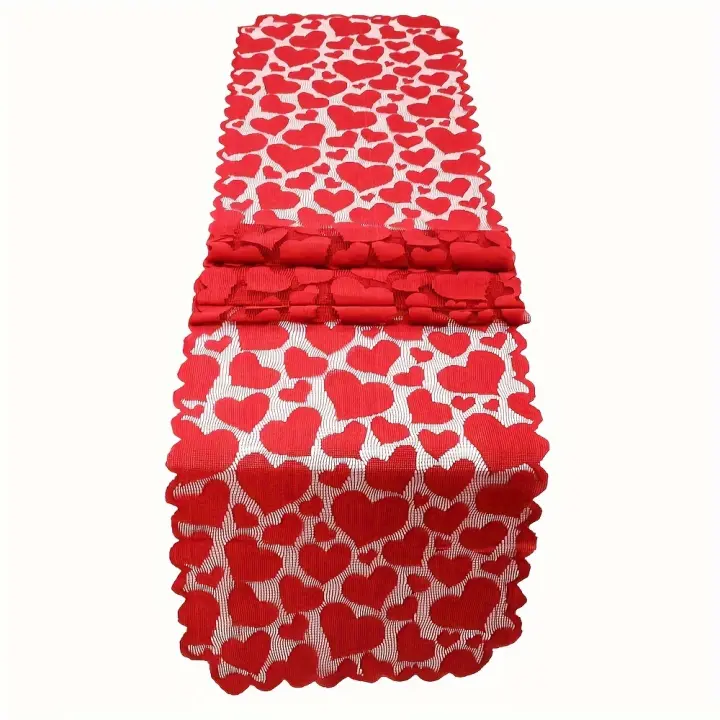1pc Romántico Corredor De Mesa En Encaje Rojo Con Deseño De Corazón Para Decoración Del Hogar Día De San Valentín - 1
