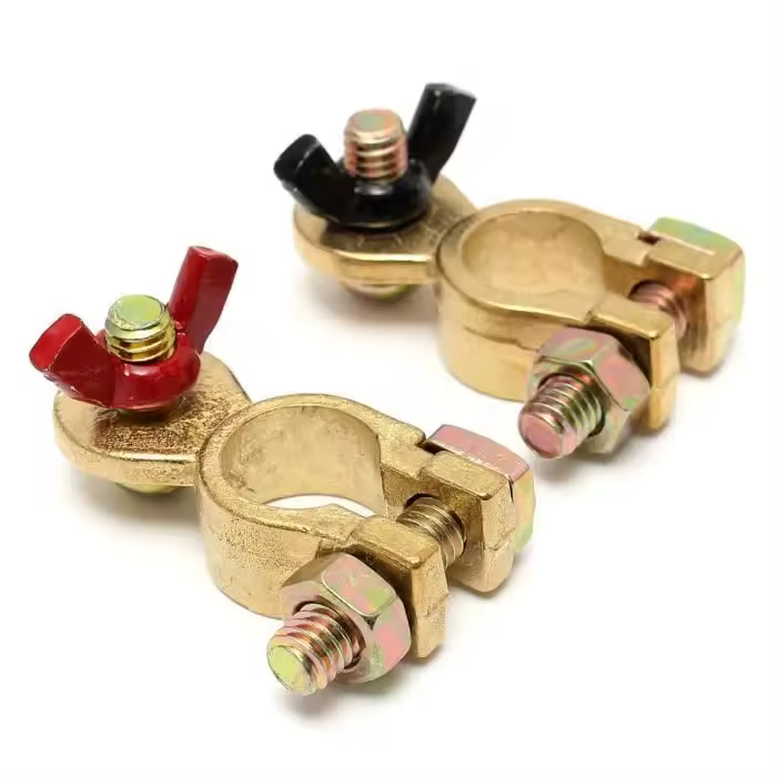 2 piezas de abrazadera de Terminal de watería, Conector de clip de latón, abrazadera de Cobre para coche - 1