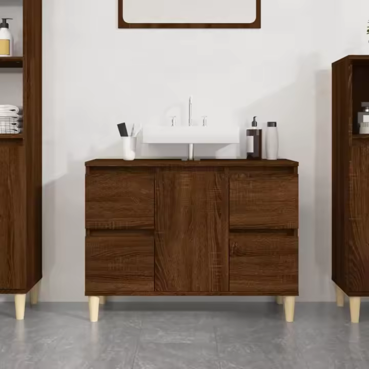 vidaXL Armario de lavabo madera contrachapada roble marrón 80x33x60 cm - 1
