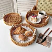 Bandeja De Alimentos De Plástico Tejida a Mano En Rattan Para Frutas Verduras Pasteles Forma Redonda Cesta De Almacenamiento Con Mango - details 11