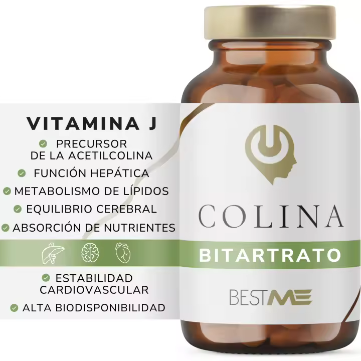 Bitartrato de Colina Activa 250 mg【sin Gluten/OGM/Aditivos】60 Cáps Veganas, Nootrópico 100% Natural | Función Cerebral, Metabolismo y Salud Hepática, Precursor de la Acetilcolina (Colina BT | BestMe Lab) - 1