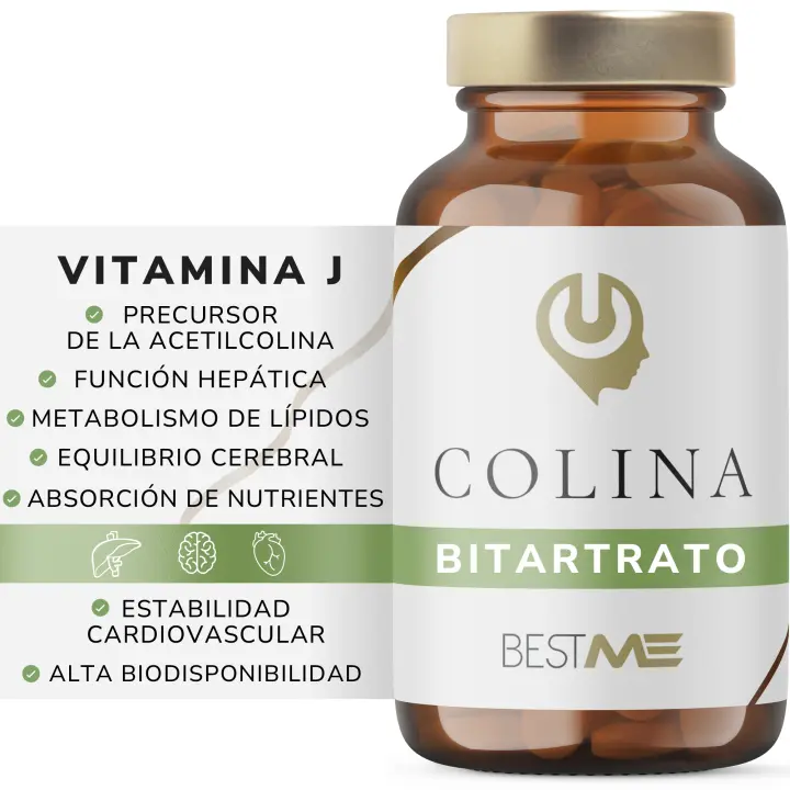 Bitartrato de Colina Activa 250 mg【sin Gluten/OGM/Aditivos】60 Cáps Veganas, Nootrópico 100% Natural | Función Cerebral, Metabolismo y Salud Hepática, Precursor de la Acetilcolina (Colina BT | BestMe Lab) - 1