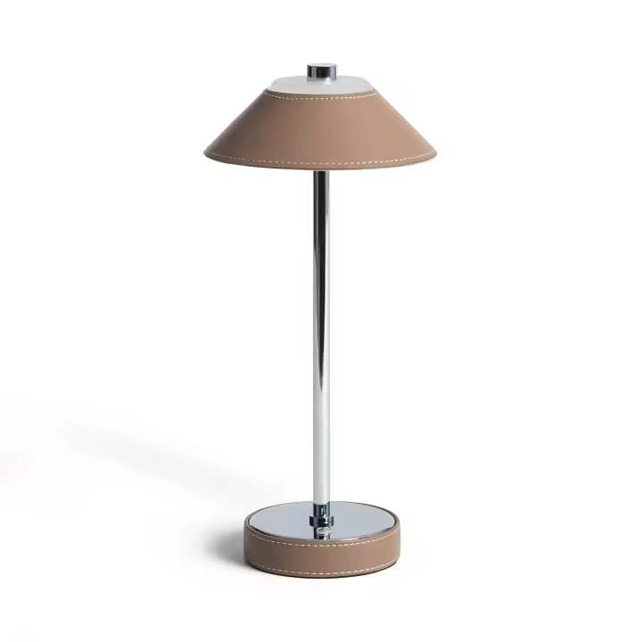 Ledkia Lámpara de Mesa LED Portátil Cuero y Metal con Batería USB Recargable Limer Amarillo - 1