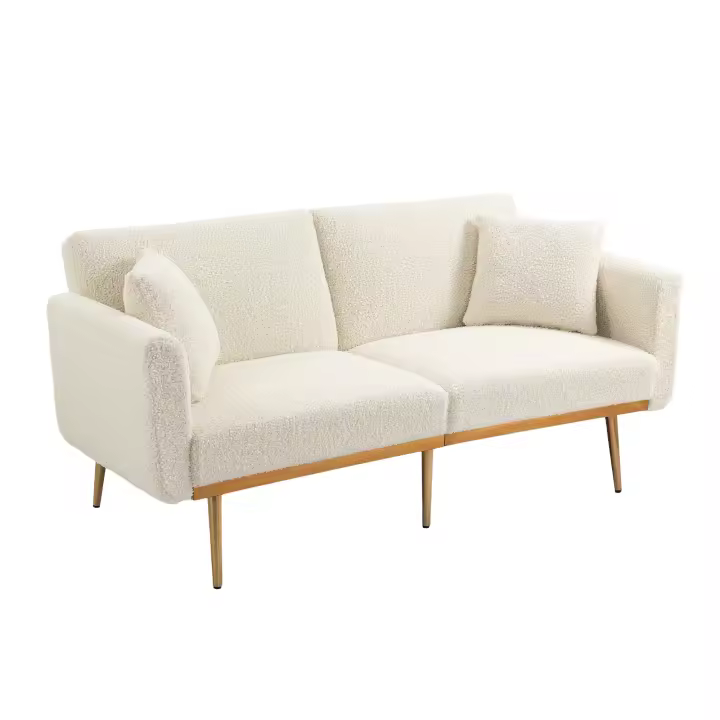 Sofá Doble Moderno para Sala de Estar, Sofá Doble with Cojines, Sofá de Terciopelo con Respaldo Ajustable, Sofá Cama Cómode with Patas Tapichadas y Metálicas para Habitaciones pequeñas, Blanco - 1